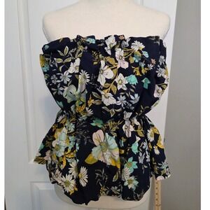 by Anthropologie Diana Tube Top Navy Yellow Floral Strapless Sz Large Resortwear